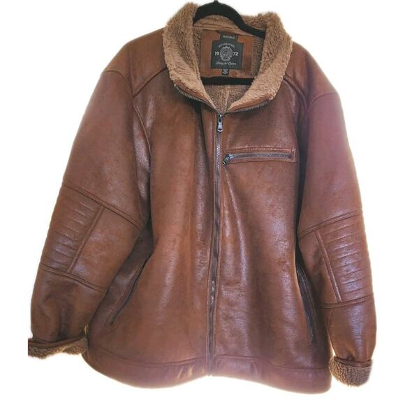 Buffalo David Bitton Men's Brown Faux Leather Sherpa Lined Aviator Jacket 4X Big - Picture 2 of 11